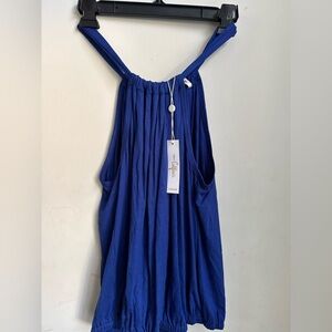Trina Turk Women’s Size M Choker Collar Sleeveless Blouse Top Blue Tie Back